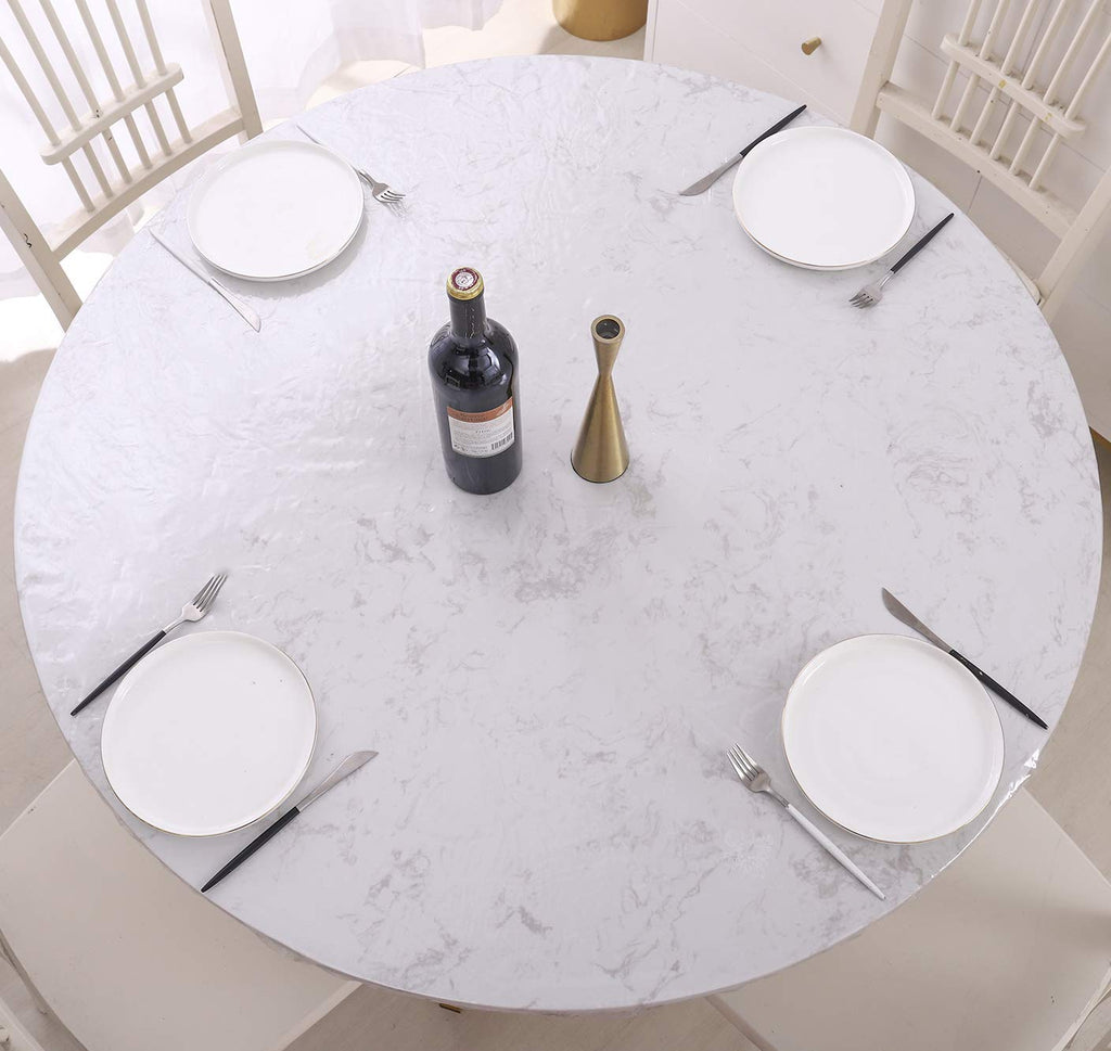 Clear Round Vinyl Fitted Tablecloth Waterproof Oilcloth Heavy Duty Elasticized Table Cover Elastic Edge Design