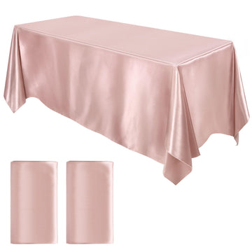 2 Pack Satin Rectangular Tablecloth, 102 x 58 Inches, Rose Gold