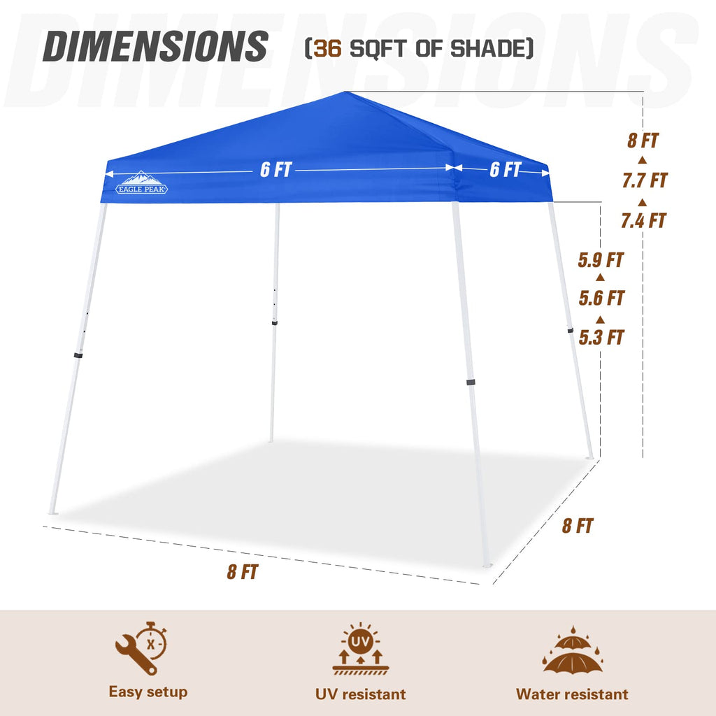 8x8 Slant Leg Pop Up Canopy Tent, Blue