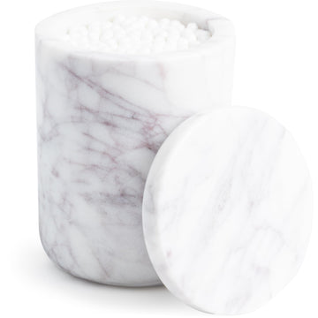 Marble Bathroom Canister with Lid for Qtips and Swabs