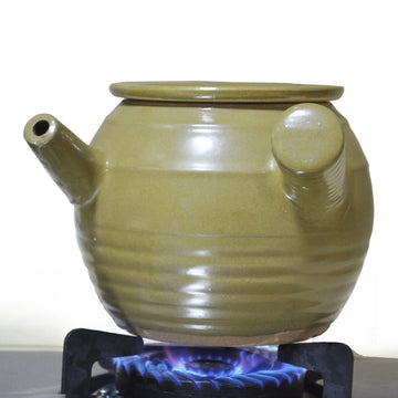 Casserole Clay Pot with Spout Ceramic Olive Glazed Jar 1.5qt Slow Simmer