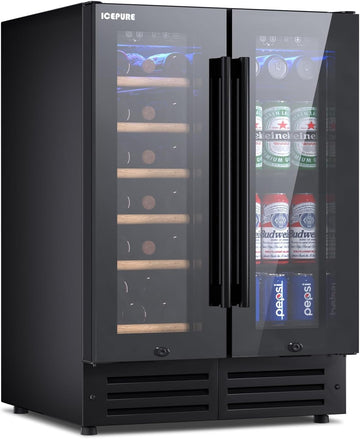 Wine and Beverage Refrigerator 24 Inch, Dual Zone Wine and Beverage Cooler with 