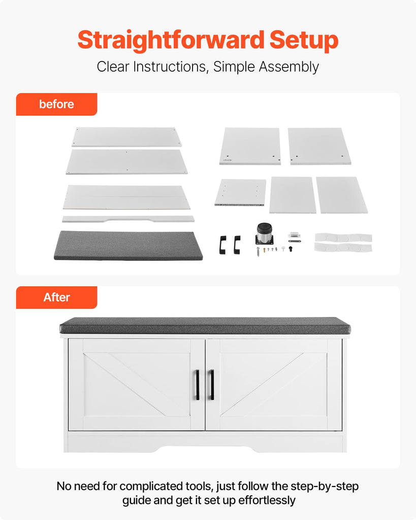 Shoe Storage Bench with Padded Cushion & 2 Barn Doors, Entryway Bench 39.4 x 14.0 x 18.1 Inches