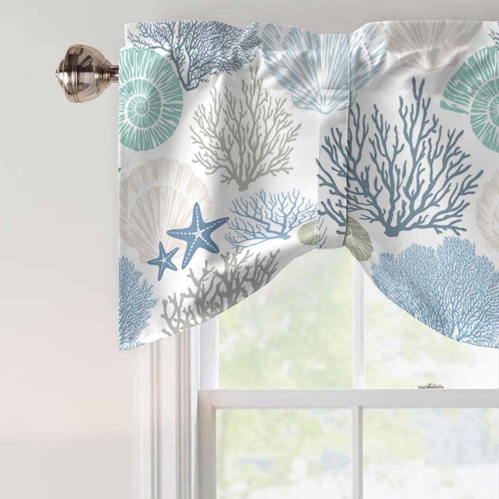 Tie Up Valance for Windows Nautical Coastal Ocean Coral Curtains Valances Rod Pocket Valance Window Treatments Beach