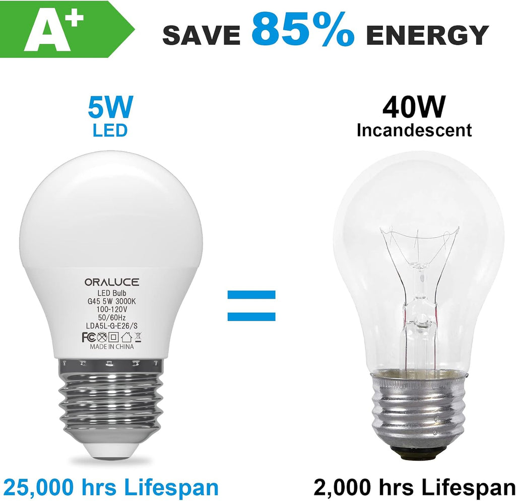 Refrigerator Light Bulb 40 Watt 120V, A15 5W 3000K, 6 Pack
