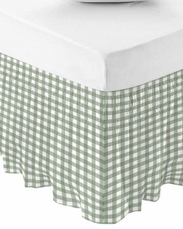 Sage Green Buffalo Plaid Bed Skirt 18 Inch Drop, Adjustable Elastic Bedskirt Dust Ruffle for Bed