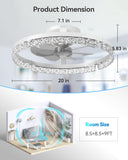 Ceiling Fans with Lights and Remote, 20'' Low Profile Ceiling Fans, 3000-6000K Dimmable Modern Flush Mount LED Fan Light, Fandelier Ceiling Fan for Bedroom, Kitchen, Living Room, White A101-B0DP27M8RT