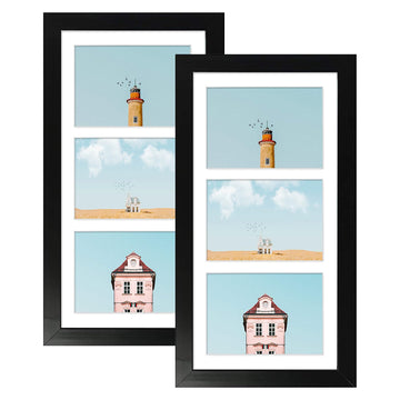 Collage Frame 7x14 Matted 3 4x6 Photos Wood Black, 2 Pack