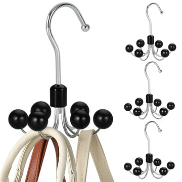 Hoodie Hangers 4-Pack with 6 Wood Balls, 360°Swivel Purse Hanger, Scarf Hanger, Closet Hooks, Handbag Organizer, Bra