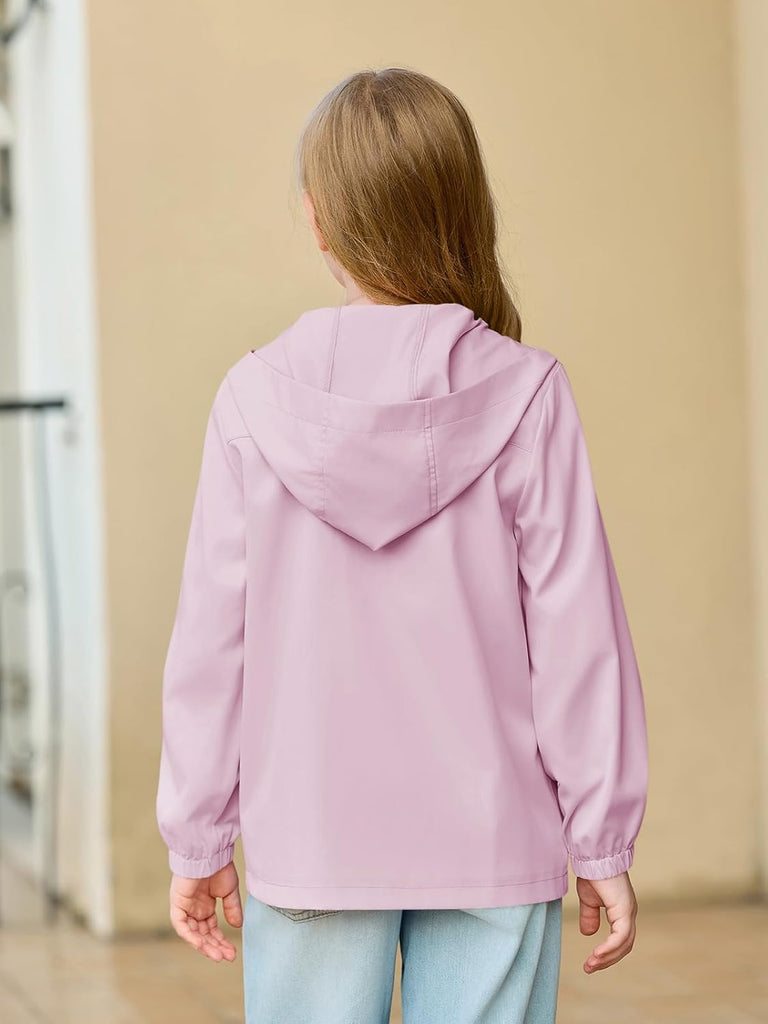 Girls Hooded Jackets Kids Waterproof Windbreaker Lightweight Rain Coats with Pockets