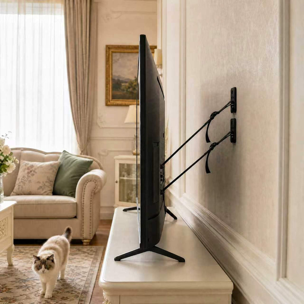 TV Wall Anchor for Baby Proofing No Drill Black, 4 Pack