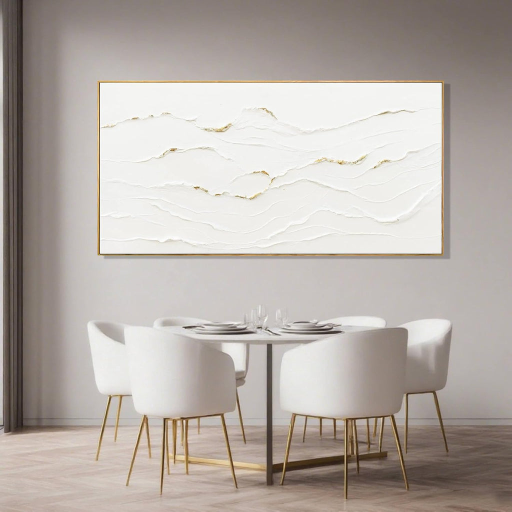 Minimalist White and Gold Line Artwork with Frame Hand Painted Abstract Canvas Wave Wall Art Living Room Office