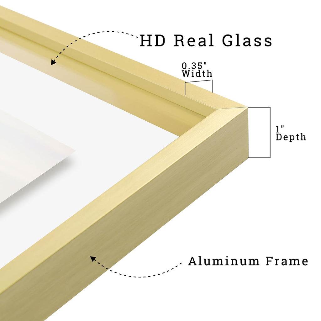 2 Pack 8x8 Gold Metal Floating Picture Frame Real Glass