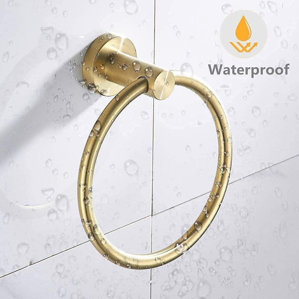 Gold Bathroom Hardware Set, Brushed Gold Toilet Paper Holder Towel Ring and 2 Robe Hook Bathroom Accessories Hand