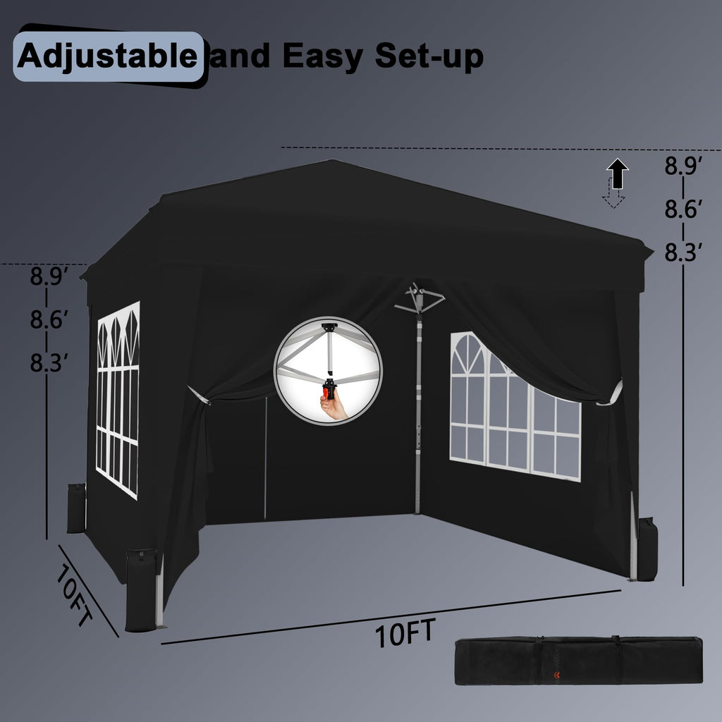 10x10 Pop Up Canopy Tent, One Push One Person Setup, Black