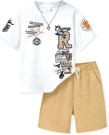 Boys Summer Clothes Short Sleeve Top and Shorts Piece Kids Outfits Boys Sets