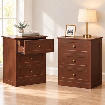 Dresser Set of 2, Walnut Modern 19'' Wide Wood Chest of Drawers with Hidden Drawer, Storage Organizer with Smooth
