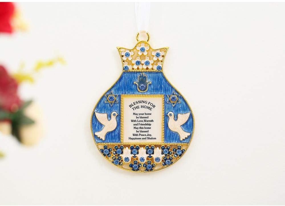 English Judaica Pomegranate Shaped Home Blessing Hanging Wall Ornament with Crystals (Pewter) Decor Kitchen Living