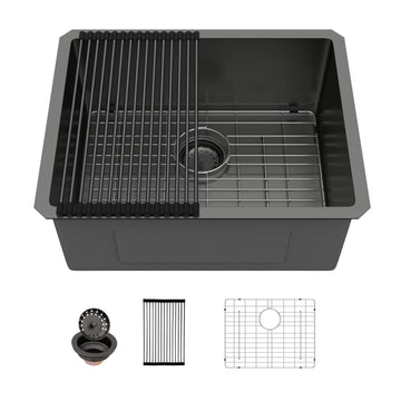 Undermount Bar Sink Black - 23 x 18 inch Bar Prep Kitchen Sink Gunmetal Black 16 Gauge Stainless Steel 23X18 Single