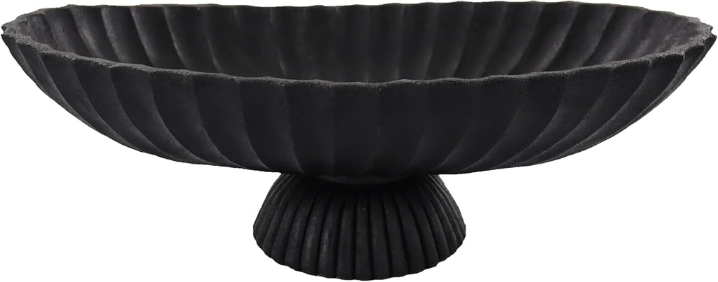 14.5" Large Decorative Long Bowl - Black Fluted Scalloped Decorative Bowls Decor - Ruffle Decor,Stylish Key Bowl for