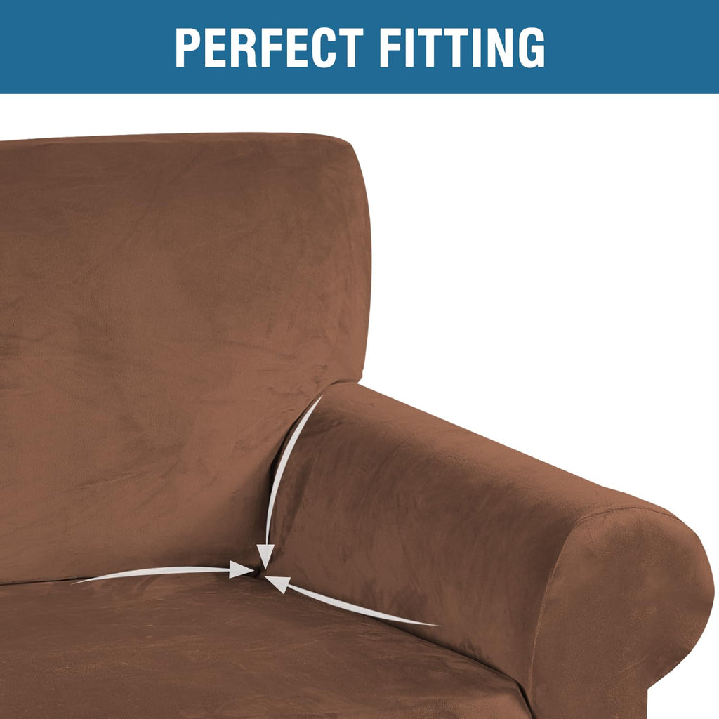 Stretch Velvet Loveseat Covers for 2 Cushion Couch Covers Sofa Covers Slipcovers with Non Slip Straps Bottom, Ultra