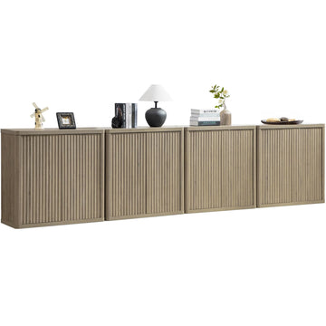 Buffet Cabinet with Storage 138.4" Sideboard Accent Modern Credenza with Doors & Shelves Fluted Tall Media Console