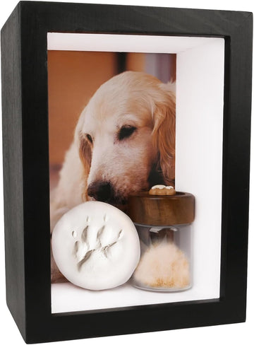 Dog Memorial Shadow Box Frame 5x7 with Paw Print Kit and Fur Keepsake Box Small Pet Memorial Frame Box for Dogs