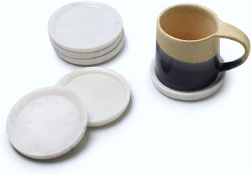 Marble Coasters with Raised Edges | 4 inch Dia | 100% Real Marble Drink Coasters | Modern Home Decor - Set of 6