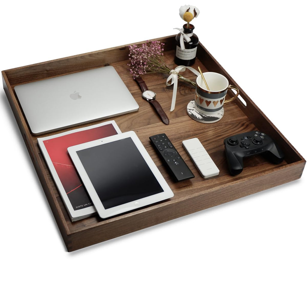 24"x 24" Extra Large Square Black Walnut Wood Ottoman Tray