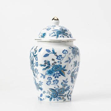 Large Vintage Chinese Blue Orchid Style Porcelain Tea Canister