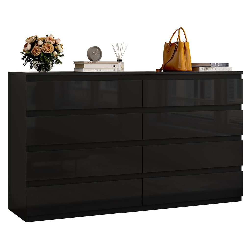 8 Drawer Dresser Black 55" Wide Multi-Functional Storage Organizer