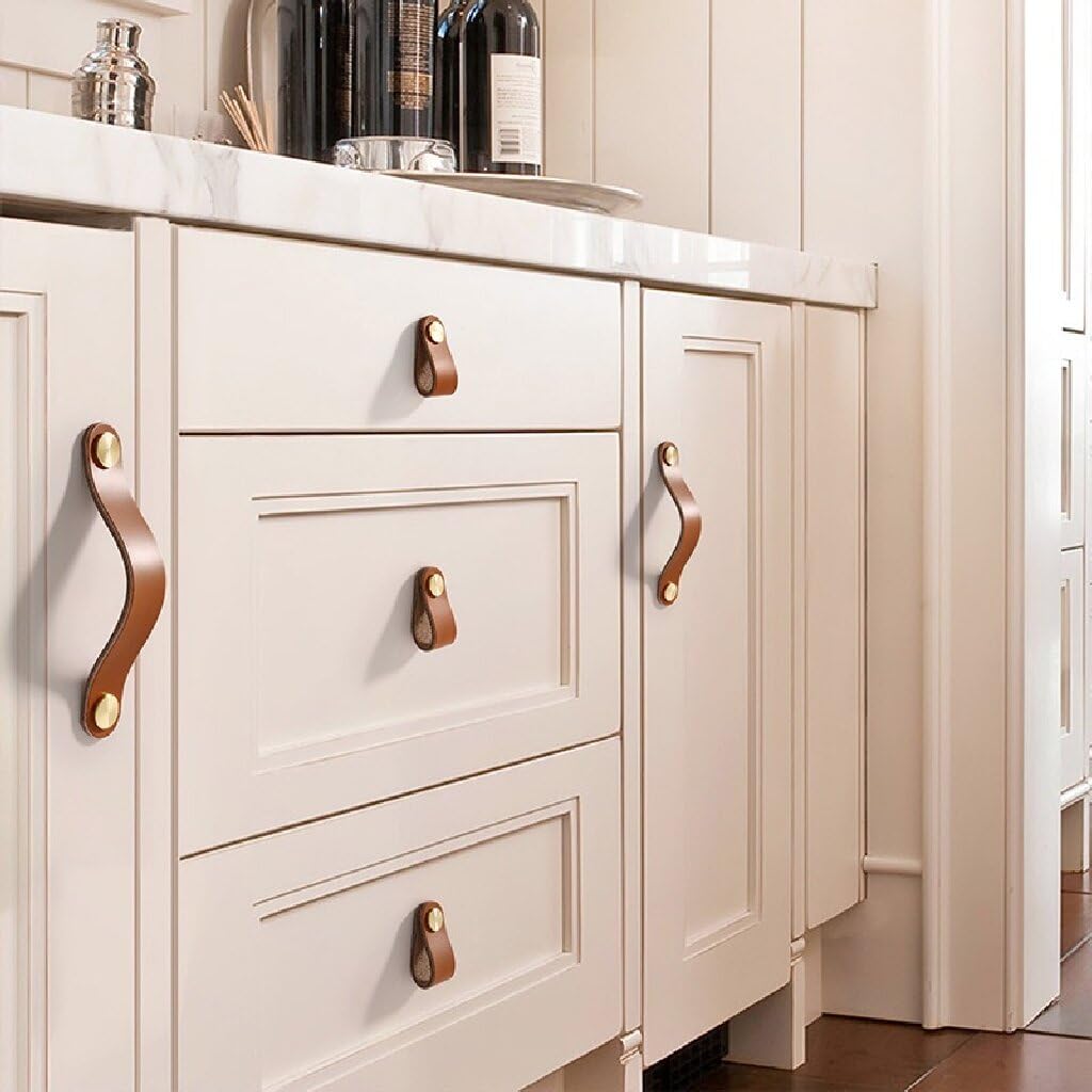 6-piece Drawer Cabinet Leather Handle, Handmade Leather Drawer Handle, Wardrobe, Kitchen Cabinet Vanity Door Handle