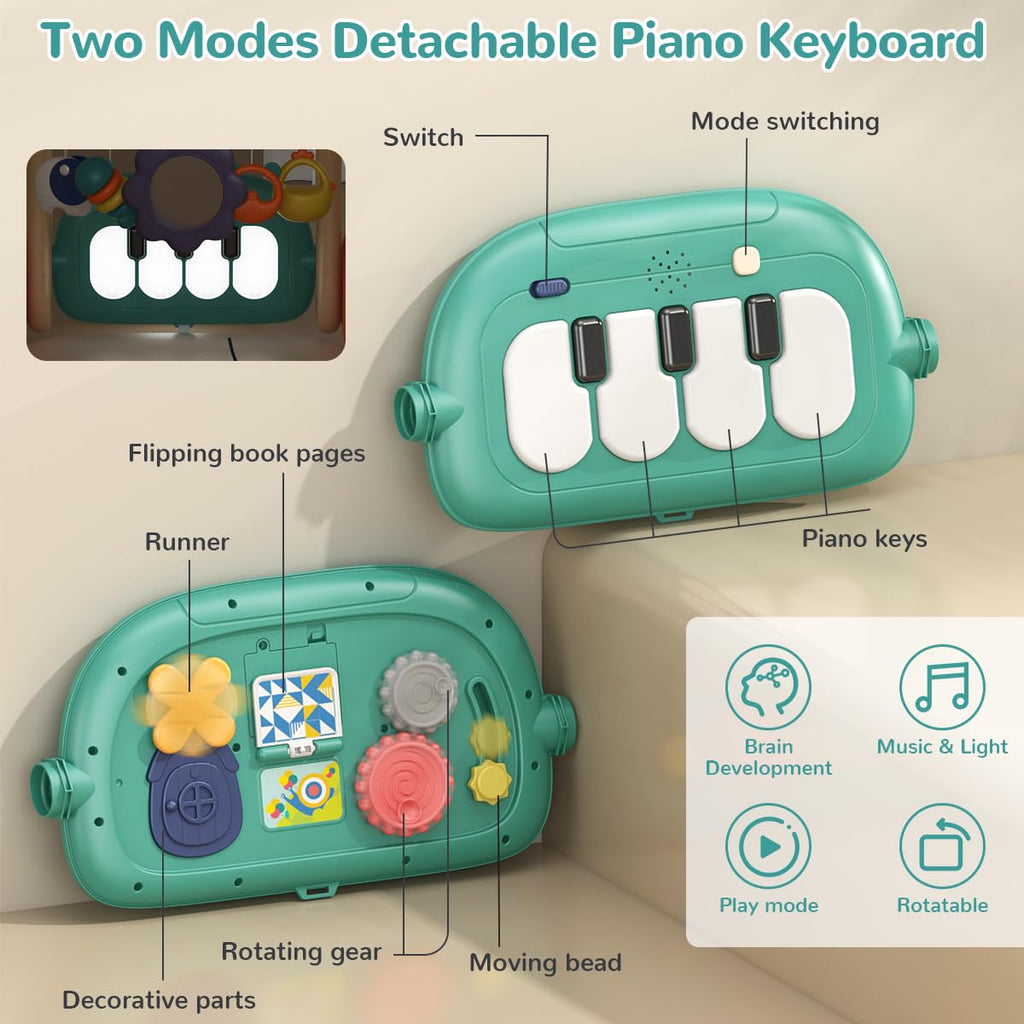 3 in 1 Baby Play Mat Gym, Kick and Play Piano Gym with Music Light, Activity Tummy Time Play mat with 5 Learning