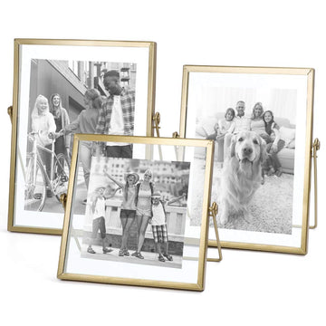 Gold Picture Frames Set of 3 - 4x4 4x6 5x7 Floating Glass Photo Frame Gift
