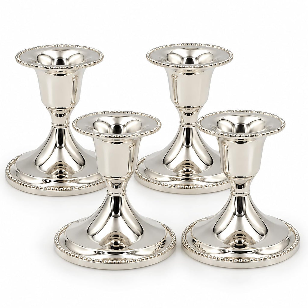 Silver Candle Holders, Shabbat Candle Sticks, Ornate Silver Plated Design, 2.5 Inches (2-Pack)