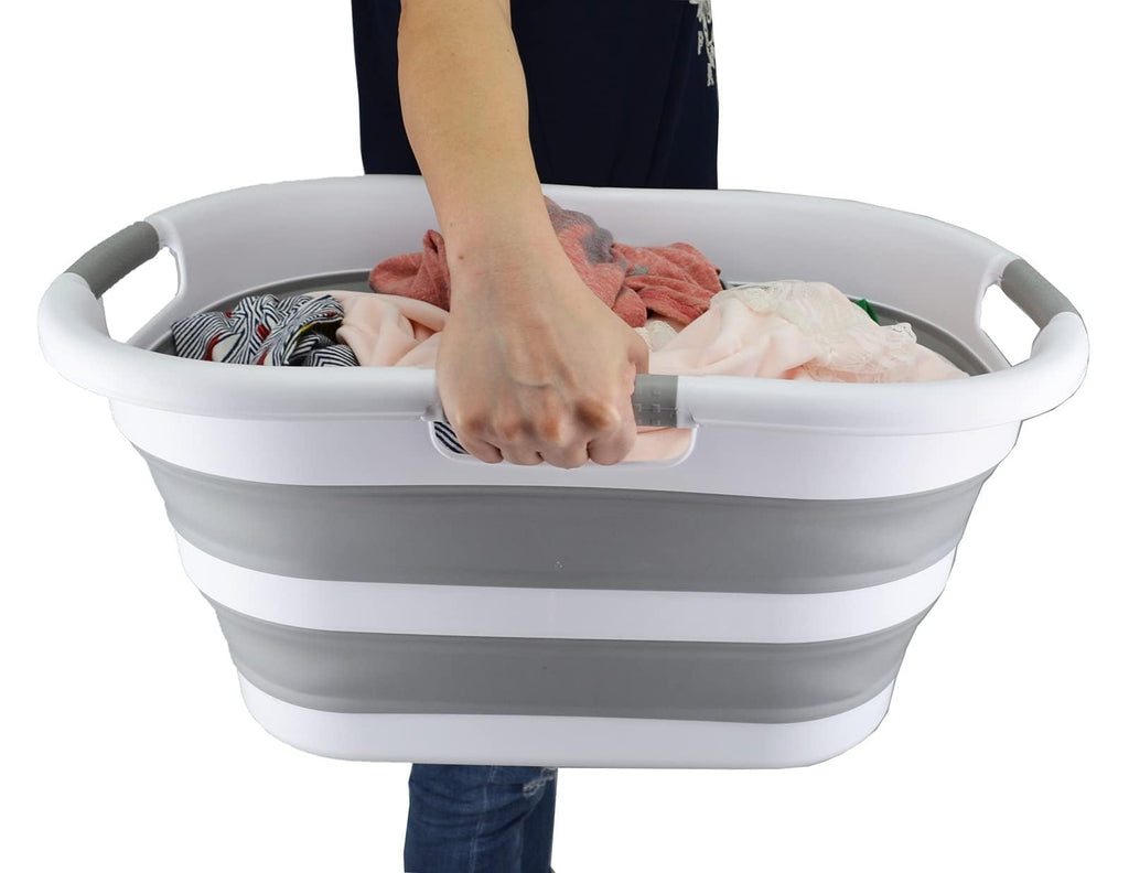 40L (10.5 gallon) Collapsible Plastic Laundry Basket - Space Saving Storage Container - Portable Washing Tub