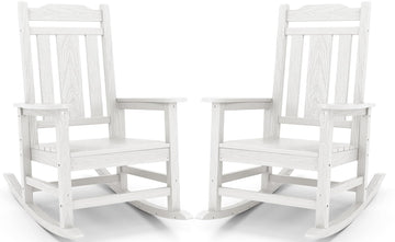 HDPE Oversized Outdoor Rocking Chairs Set of 2, Patio Rocker, White