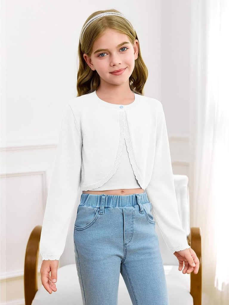 Long Sleeve Bolero Cardigan Sweater Kids Cute Button Knit Shrug Cropped Sweaters Tops