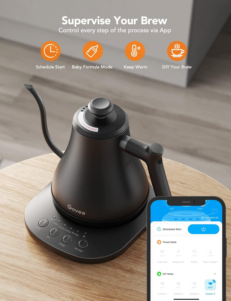 Smart Electric Kettle, WiFi Variable Temperature Gooseneck Tea Kettle | Pour Over Kettle and Electric Tea Kettle