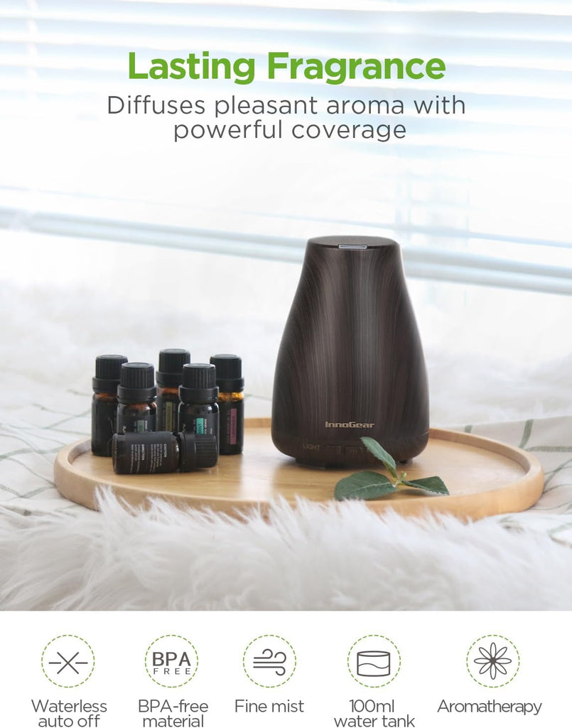 100ml Essential Oil Diffuser with 6 Oils Gift Set, Brown