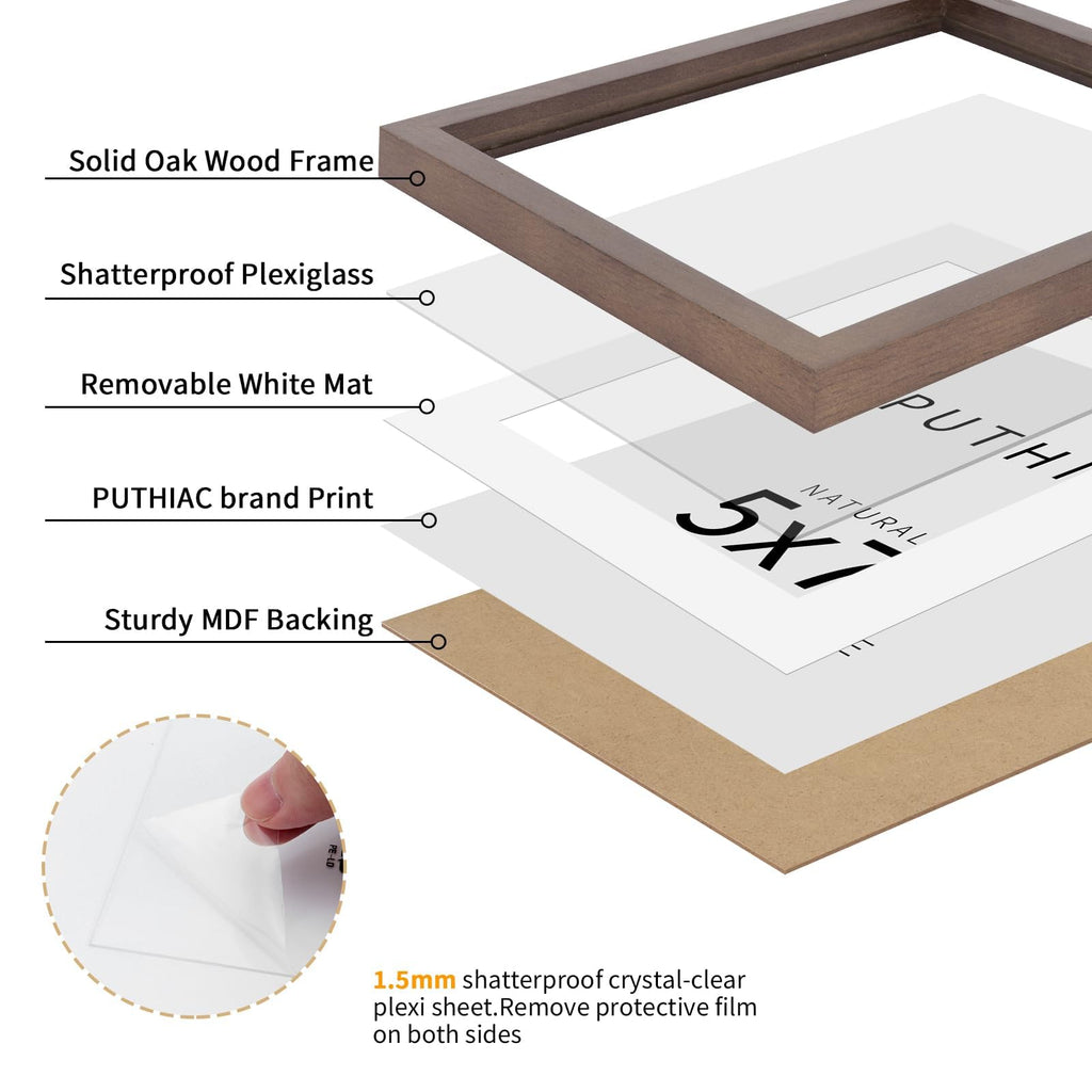 5x7 Solid Oak Wood Picture Frames, Walnut, 3 Pack