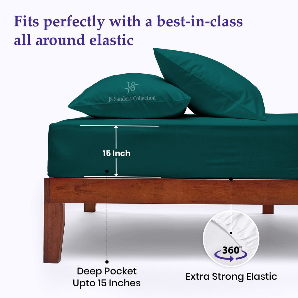 Short Alaskan King 108x80 in 4Pc Bed Sheet Set Cotton Teal Solid 15" Deep