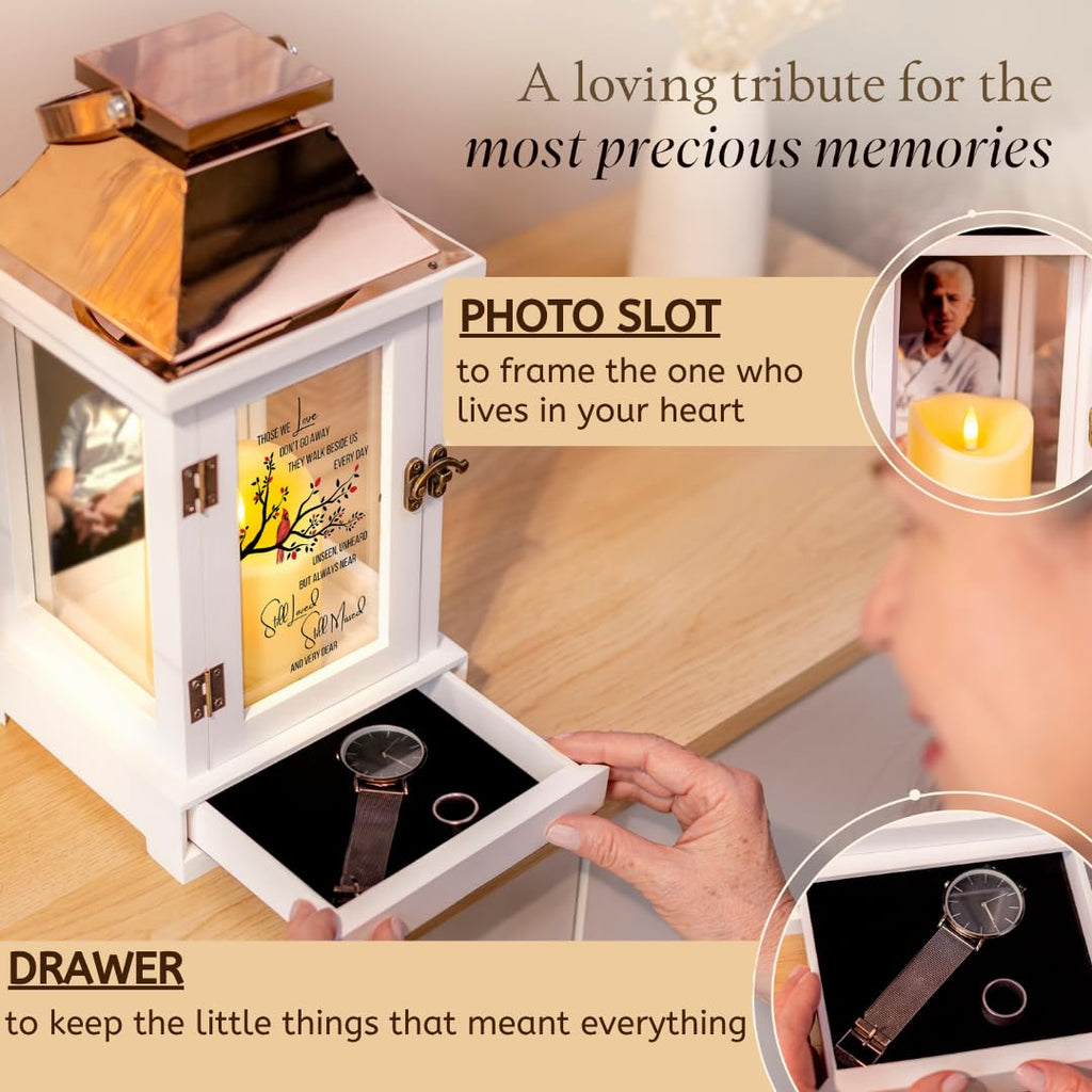 Memorial Lantern with Photo Frame & Keepsake Drawer | Ready-to-Gift Box