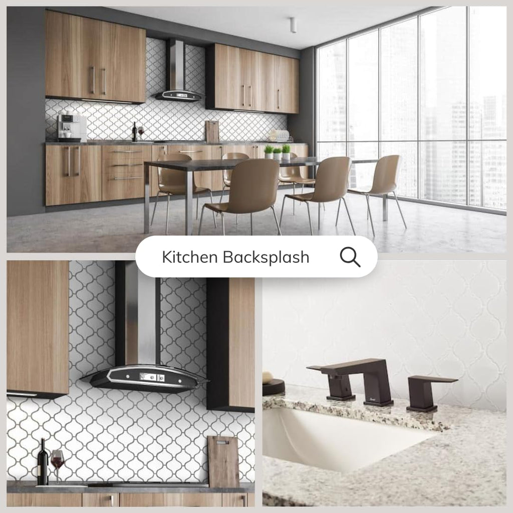 Snowy Glossy Arabesque Porcelain Tile - 11.38" x 12.25" Sheet for Wall, Backsplash, Bathroom, Shower Accent, White