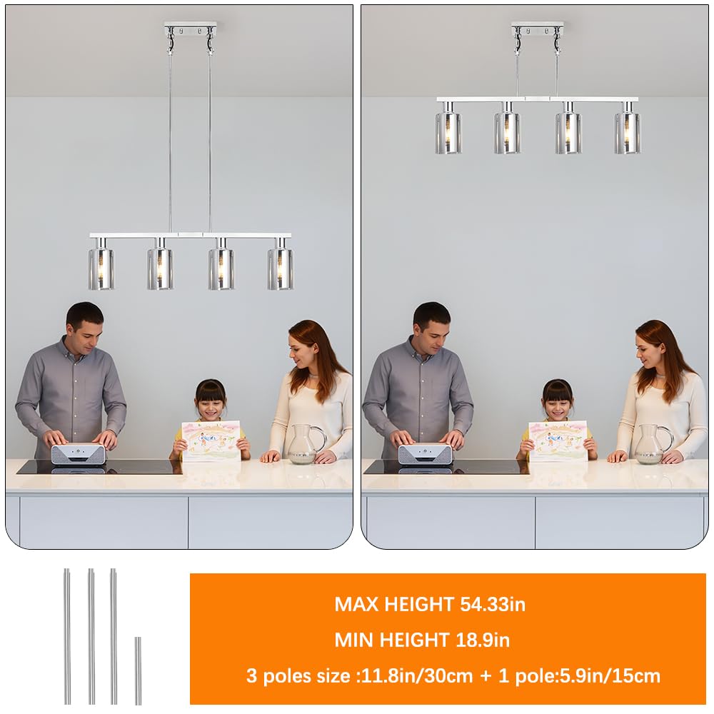 Kitchen Island Lighting, Chrome Dining Room Light Fixture/Island Light Over Table Hanging for Farmhouse