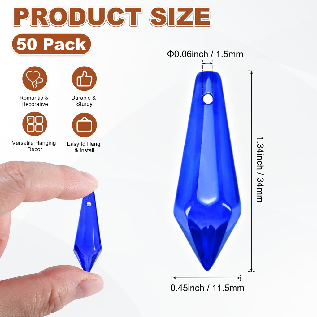 50-Pack Crystal Icicle Prisms, 34mm/1.34 Inch Chandelier Pendant Maker Hanging Crystals Chandelier Prisms