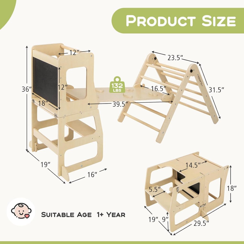 Triangle Set 8 in 1 Climbing Toys for Toddlers Foldable Wood Montessori Jungle Gym with Toddler Tower Angle