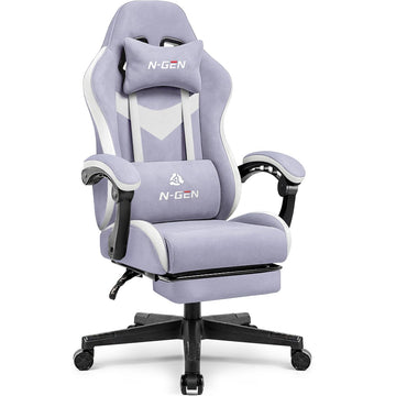 Gaming Chair, Lumbar Support with Breathable Fabric, Purple