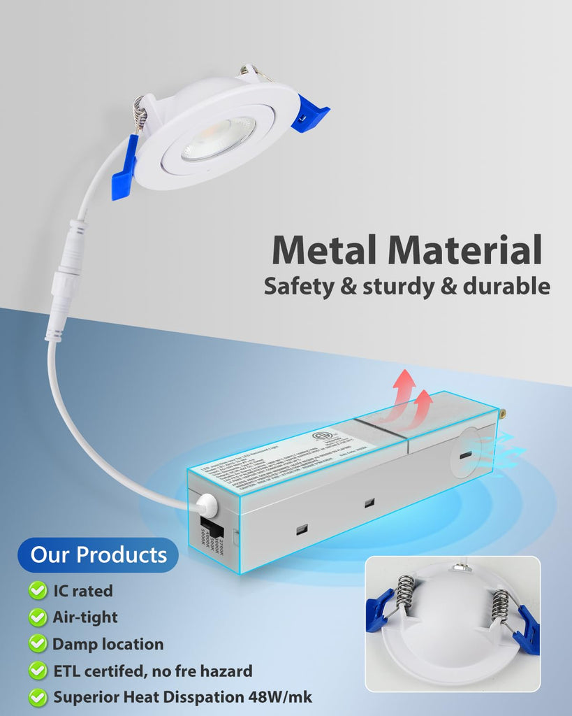 2 Inch Gimbal LED Recessed Light, 5CCT, 5W, 550LM Brightness, 4 Pack