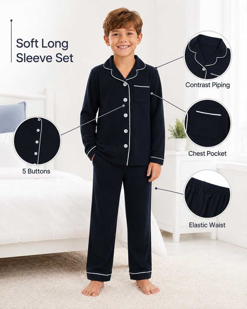 Kids Cotton Button Down Long Sleeve Pajama Set